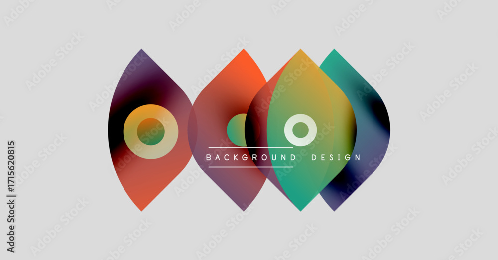 Poster abstract colorful shapes overlap, creating dynamic visual effect. text reads background design below