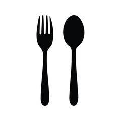 Simple black and white image of a fork and spoon side by side, spoon and forksilhouette vector illustration