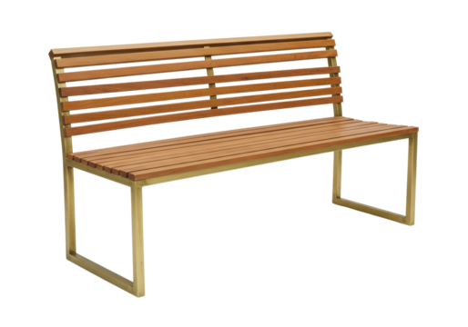 Isolated teak bench with bronze frame for outdoor seating or commercial display use
