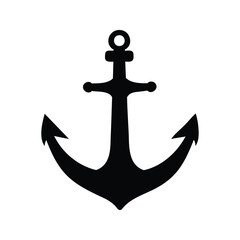 Simple black silhouette of a classic anchor, a symbol of sailing, anchor on ship silhouette vector illustration