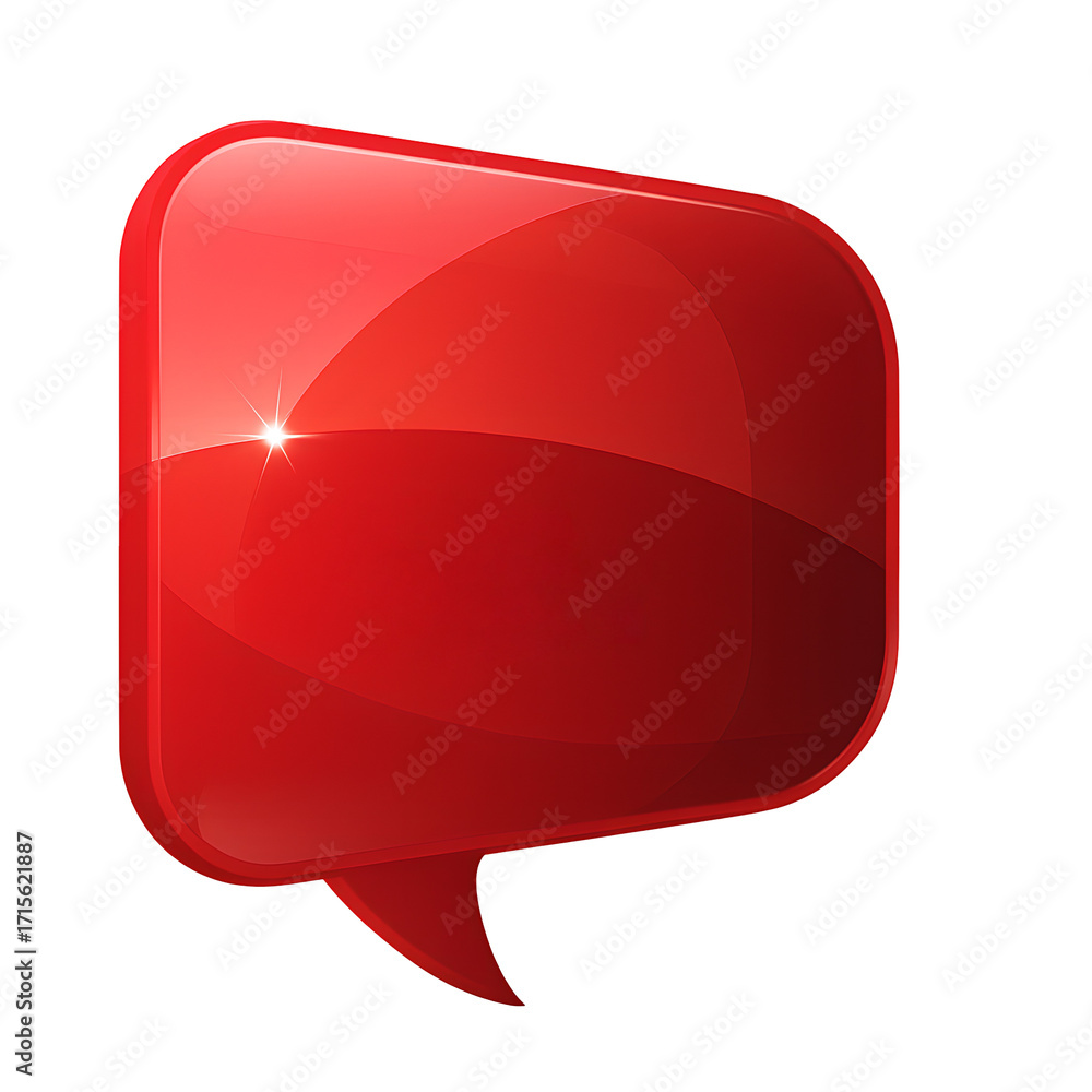 Poster glossy red speech bubble icon isolated on transparent background