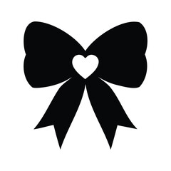 Elegant black bow with a white heart, a symbol of love and tenderness, bow icon with heart silhouette vector illustration