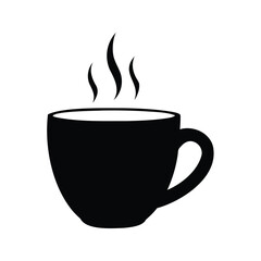 Stylized silhouette of a hot beverage in a simple modern black mug, coffee cup silhouette vector illustration