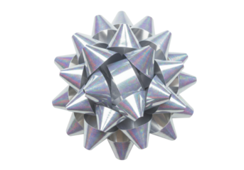 Isolated Shiny Silver Gift Bow Festive Celebration Glamour Wrapping Present Ribbon Crafting