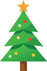 Stylized Christmas Tree Illustration with Star Topper and Colorful Ornaments