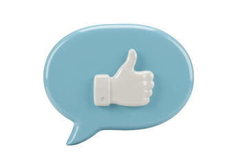 Isolated rendered 3d thumbs up like icon with speech bubble symbol for social media network