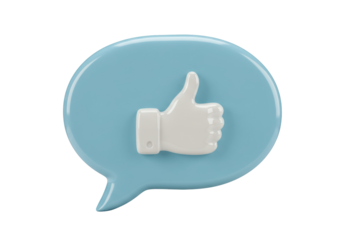 Isolated rendered 3d thumbs up like icon with speech bubble symbol for social media network