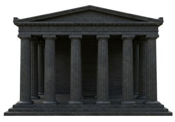 Isolated Ancient architectural structure exterior; antique temple facade with many columns