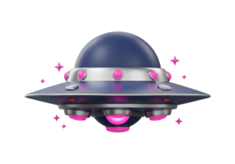 Isolated UFO flying saucer illustration, 3D cartoon spaceship for futuristic extraterrestrial