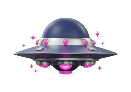 Isolated UFO flying saucer illustration, 3D cartoon spaceship for futuristic extraterrestrial