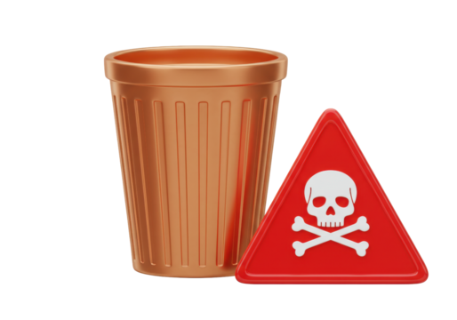 Isolated death warning near garbage can depicts deleting harmful information online