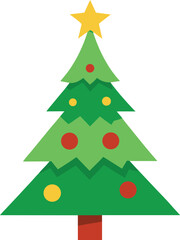 Stylized Christmas Tree Illustration with Star Topper and Colorful Ornaments