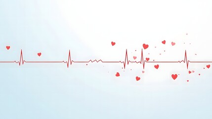 Romantic heartbeat line with floating red hearts symbolizing love and life