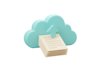 Isolated cloud data upload 3D rendering, digital document storage in the cloud network