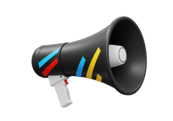 Isolated megaphone with colorful stripes for alerts, announcements, and promotions