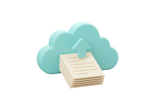 Isolated cloud data upload 3D rendering, digital document storage in the cloud network