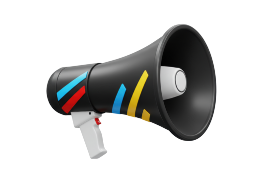 Isolated megaphone with colorful stripes for alerts, announcements, and promotions