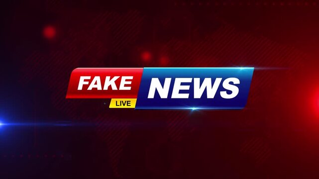 FAKE NEWS logo Imitation News badge symbol animation with technology abstract background, representing misinformation awareness and online misinformation alerts