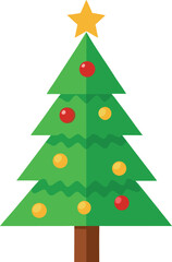 Stylized Christmas Tree Illustration with Star Topper and Colorful Ornaments