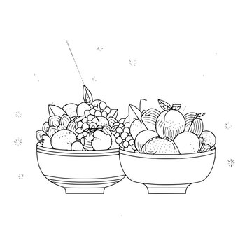 bowls of fruit black and white clip art preview