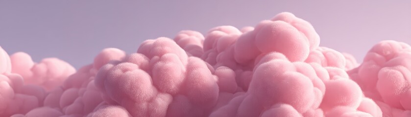 A beautiful abstract close-up showcases soft, fluffy, pink clouds against a dreamy, pastel lavender background, perfect for inspi serenity.