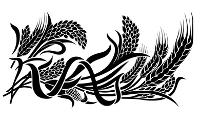 Obraz premium black wheat stalks with flowing like a ribbon. Perfect for agriculture, organic food, bakery logos, harvest festivals and grain industry branding. 