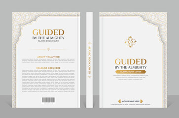 Arabic Islamic style white and golden book cover design with decorative pattern and border