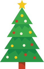 Stylized Christmas Tree Illustration with Star Topper and Colorful Ornaments