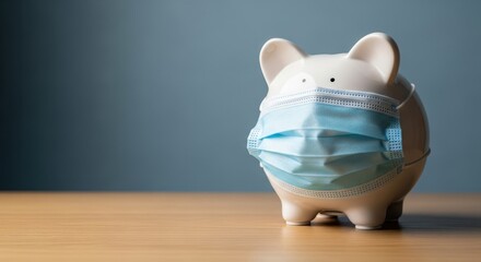 Piggy bank wearing a face mask for protection during the coronavirus pandemic