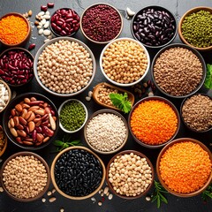 mixed legumes top flat view AI generated