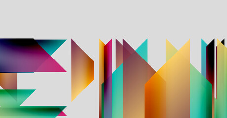 Abstract geometric shapes overlap, creating vibrant color blocks. Composition feels modern, dynamic, visually interesting.