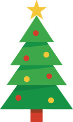 Stylized Christmas Tree Illustration with Star Topper and Colorful Ornaments