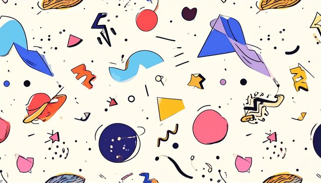 Hand Fun Drawn Pattern Doodle Memphis Colorful Vector Illustration Shapes