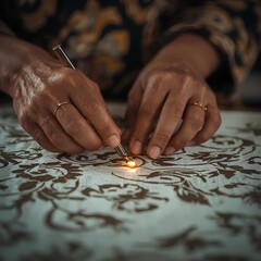 Close-Up of Indonesian Batik Making Process with Canting – Traditional Textile Art Cinematic HD