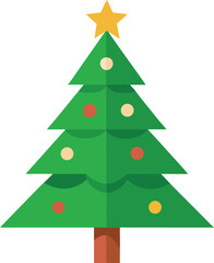 Stylized Christmas Tree Illustration with Star Topper and Colorful Ornaments