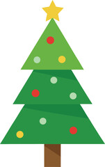 Stylized Christmas Tree Illustration with Star Topper and Colorful Ornaments