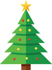 Stylized Christmas Tree Illustration with Star Topper and Colorful Ornaments