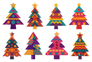 PNG Colorful geometric Christmas trees, element set on transparent background
