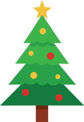 Stylized Christmas Tree Illustration with Star Topper and Colorful Ornaments