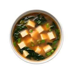 Delicious and healthy miso soup with tofu and spinach.