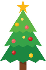 Stylized Christmas Tree Illustration with Star Topper and Colorful Ornaments