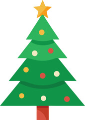 Stylized Christmas Tree Illustration with Star Topper and Colorful Ornaments
