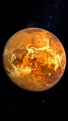 A vibrant, detailed depiction of a planet, showcasing swirling textures and warm colors against a backdrop of starlit space.