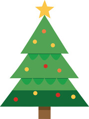 Stylized Christmas Tree Illustration with Star Topper and Colorful Ornaments