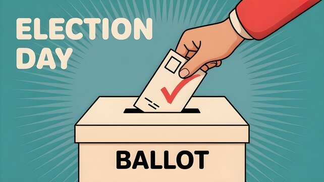 election day lettering with hand insert card voting in box