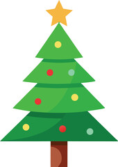 Stylized Christmas Tree Illustration with Star Topper and Colorful Ornaments