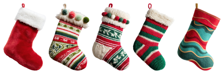 PNG Festive Christmas stockings collection, element set on transparent background