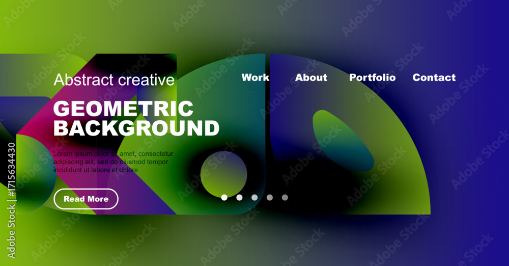 Aufkleber vibrant website mockup displays abstract shapes, text, navigation menu. modern design with gradient 