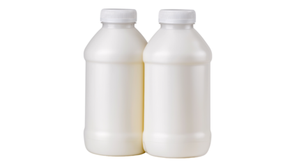 Bottled Fresh Milk: Two sleek bottles filled with creamy, fresh milk. Simple, pure and an ideal for healthy lifestyle.