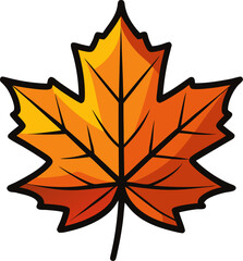 Isolated maple leaf in bright autumn colors vector line art icon black and white , white background